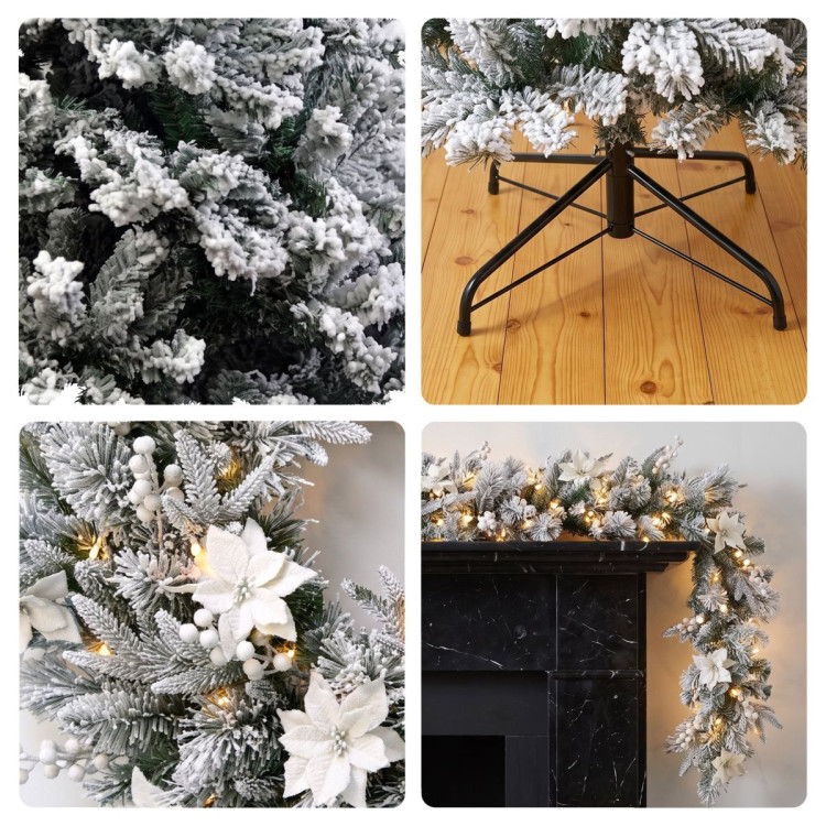 Christabelle Snow-Tipped Tree 61cm Snow Wreath Colonial with Lights 2.74m Garland Snow Frosted image 8