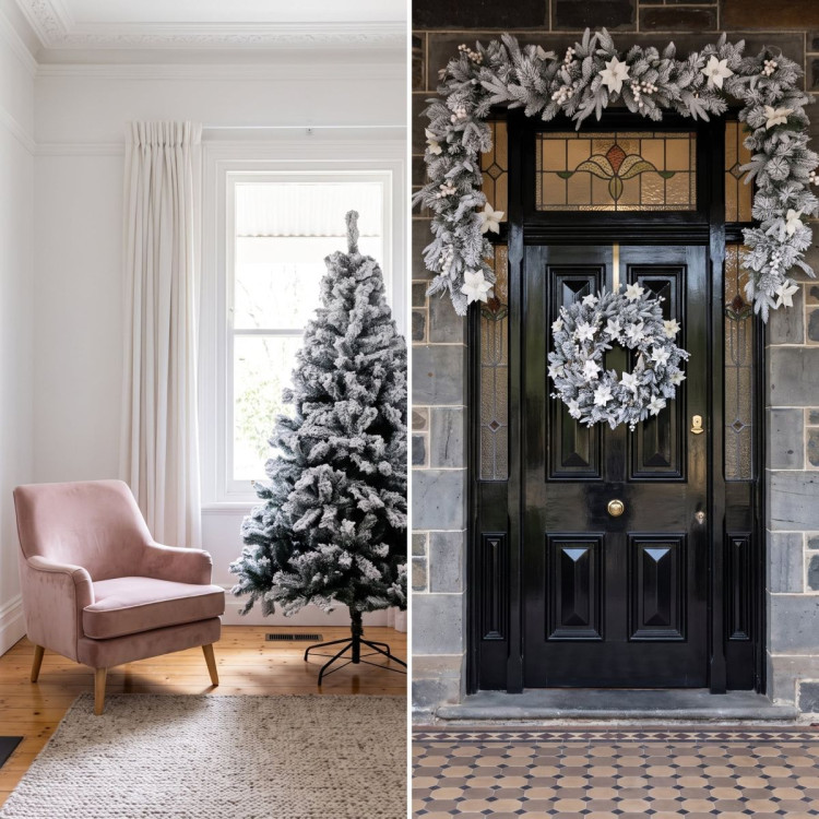 Christabelle Snow-Tipped Tree 61cm Snow Wreath Colonial with Lights 2.74m Garland Snow Frosted image 9