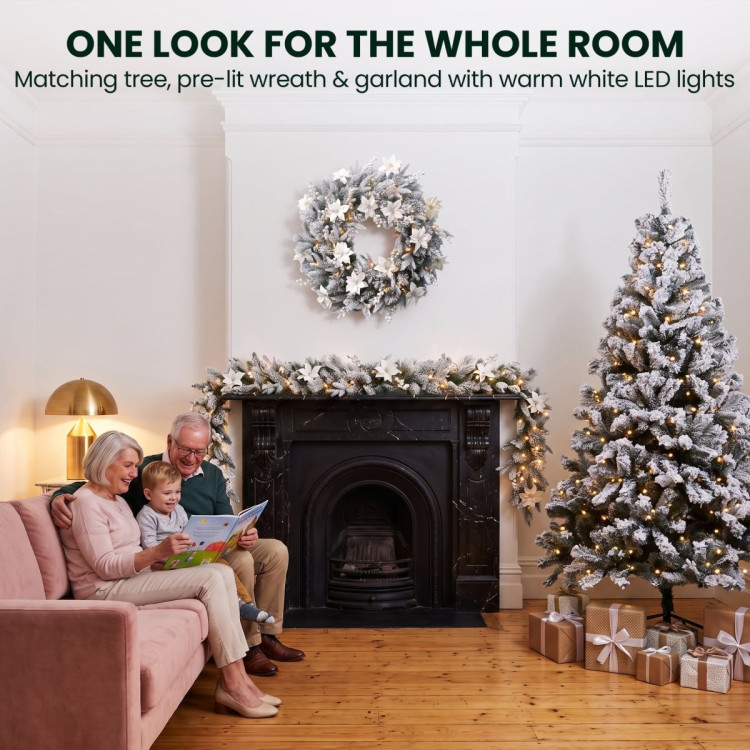 Christabelle Snow-Tipped Tree 61cm Snow Wreath Colonial with Lights 2.74m Garland Snow Frosted image 11