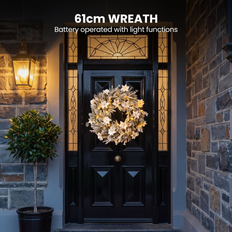 Christabelle Snow-Tipped Tree 61cm Snow Wreath Colonial with Lights 2.74m Garland Snow Frosted image 14