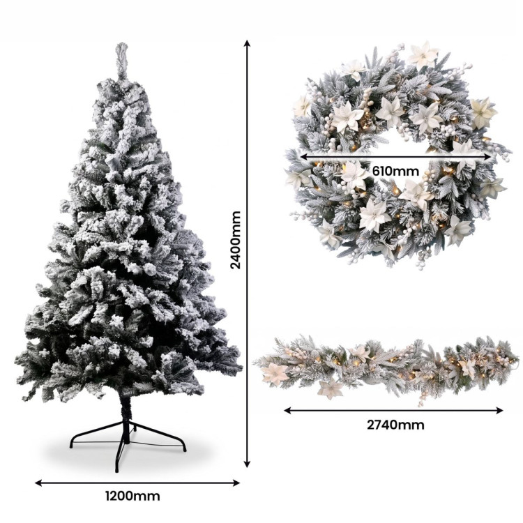 Christabelle Snow-Tipped Christmas 3pc Set 2.4m Christmas Tree Wreath and Garland with LED Lights Holiday Decor image 4