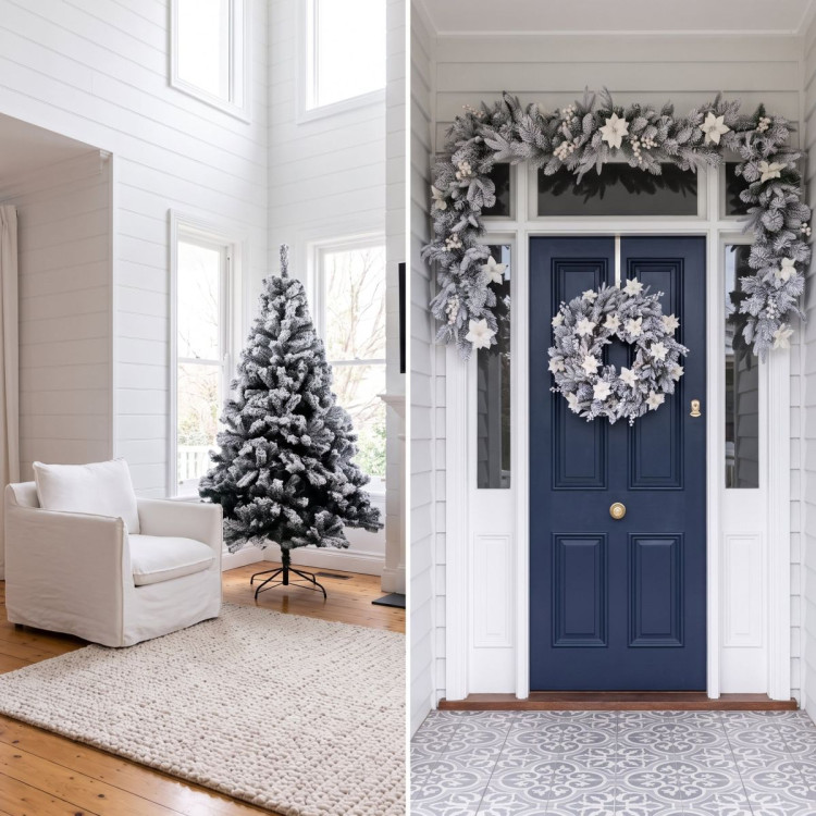 Christabelle Snow-Tipped Christmas 3pc Set 2.4m Christmas Tree Wreath and Garland with LED Lights Holiday Decor image 9