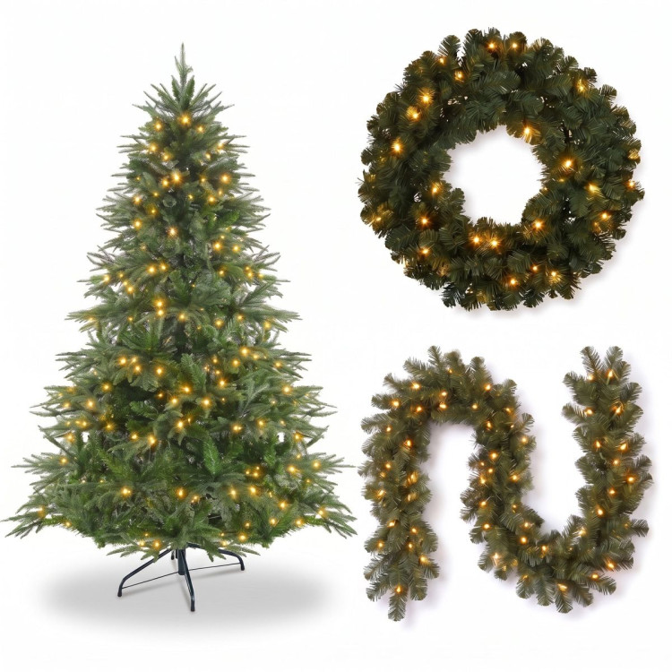 Christabelle Everglow Fir Christmas 3pc Set 1.2m Christmas Tree Wreath and Garland with LED Lights Holiday Decor