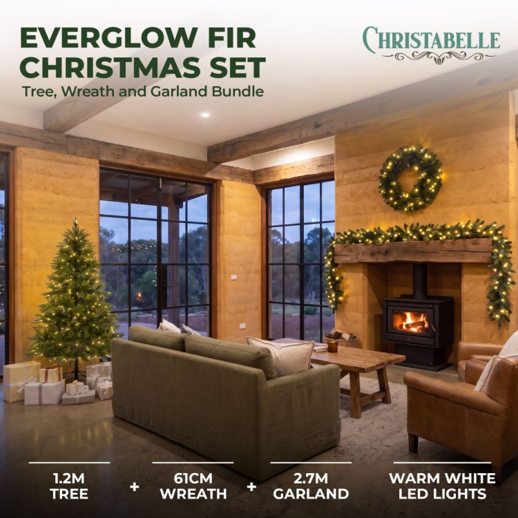 Christabelle Everglow Fir Christmas 3pc Set 1.2m Christmas Tree Wreath and Garland with LED Lights Holiday Decor image 3