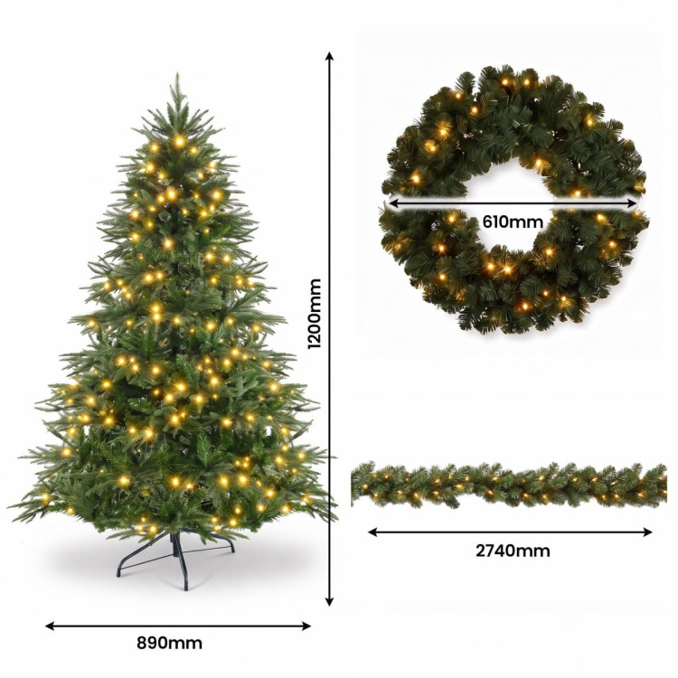 Christabelle Everglow Fir Christmas 3pc Set 1.2m Christmas Tree Wreath and Garland with LED Lights Holiday Decor image 4