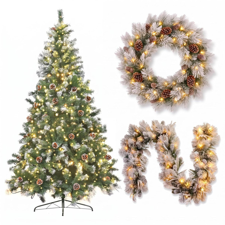 Christabelle 1.2m Pre-Lit LED Tree 61cm Alpine Snow Wreath Prelit 2.74m Alpine Snow Christmas Garland