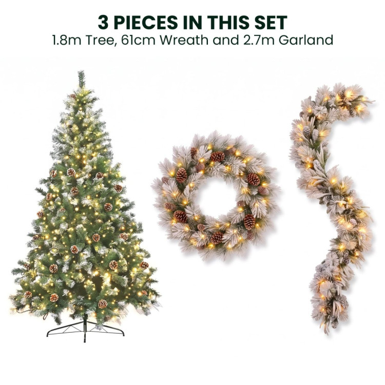 Christabelle 1.2m Pre-Lit LED Tree 61cm Alpine Snow Wreath Prelit 2.74m Alpine Snow Christmas Garland image 16