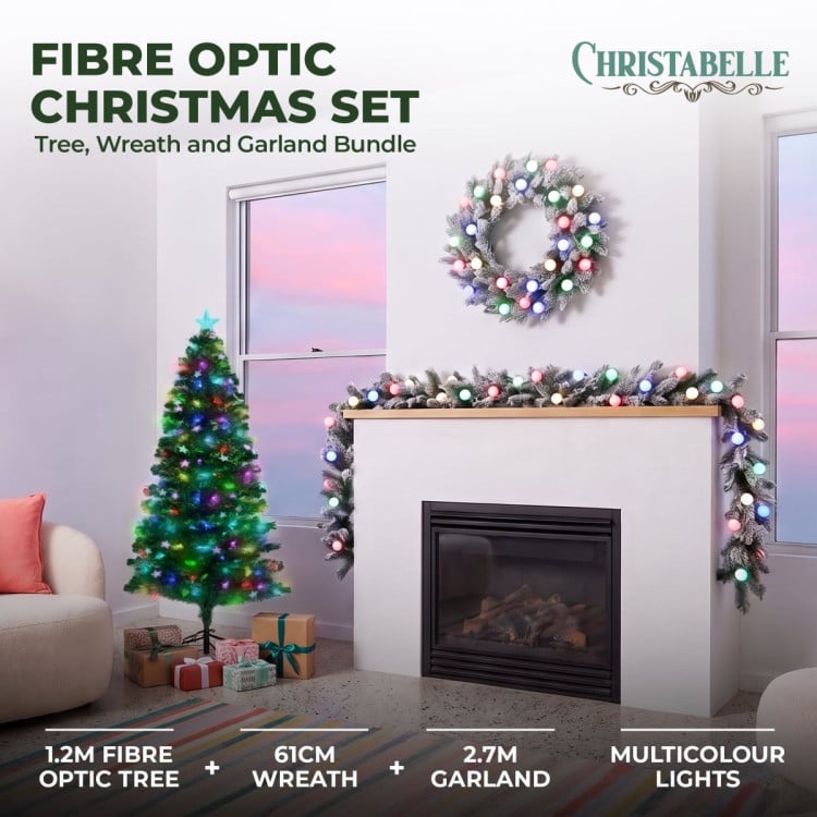 Christabelle 1.2m Pre-Lit Tree Stunning 61cm Snowy Wreath 2.7m Snowy Christmas Garland with LED image 3