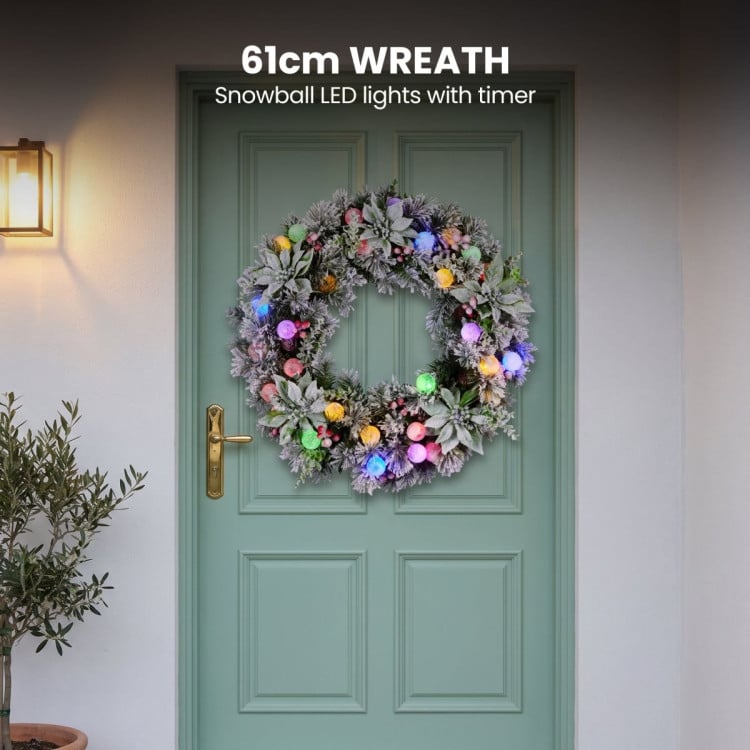Christabelle 1.2m Pre-Lit Tree Stunning 61cm Snowy Wreath 2.7m Snowy Christmas Garland with LED image 14