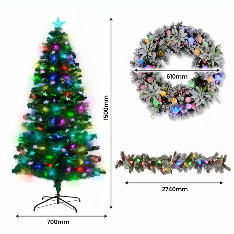 Christabelle 1.5m Pre-Lit Fibre Optic Tree Stunning 61cm Snowy Wreath 2.7m Snowy Garland with LED image 7