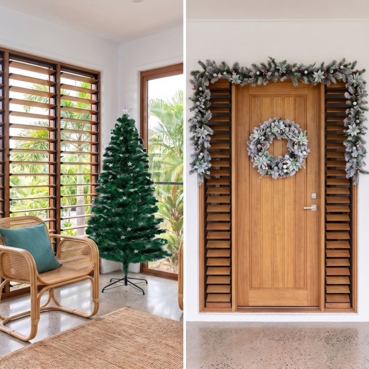 Christabelle 1.5m Pre-Lit Fibre Optic Tree Stunning 61cm Snowy Wreath 2.7m Snowy Garland with LED image 9