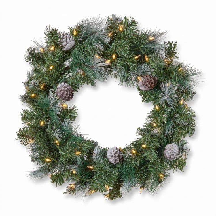 Christabelle Pre-Lit Bayville Pine Christmas Wreath 61cm or Garland 2.7m with 50 LED Lights, Pine Cones & Timer image 12