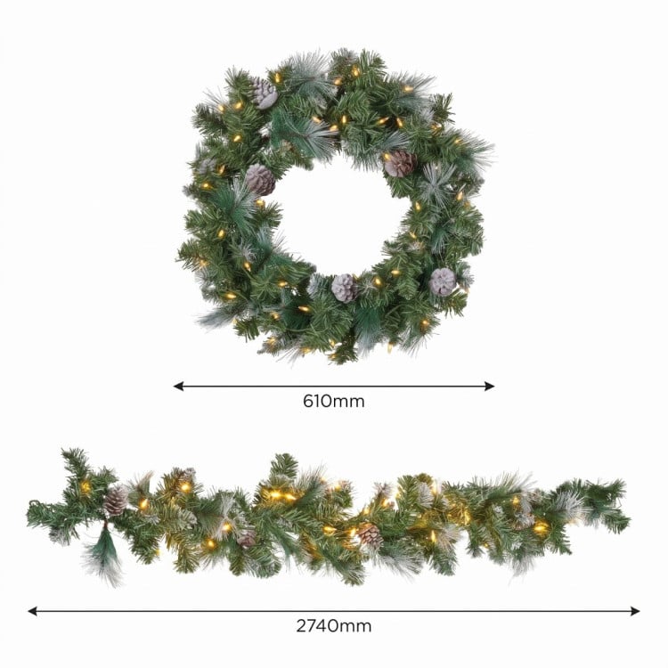 Christabelle Pre-Lit Bayville Pine Christmas Wreath 61cm or Garland 2.7m with 50 LED Lights, Pine Cones & Timer image 5