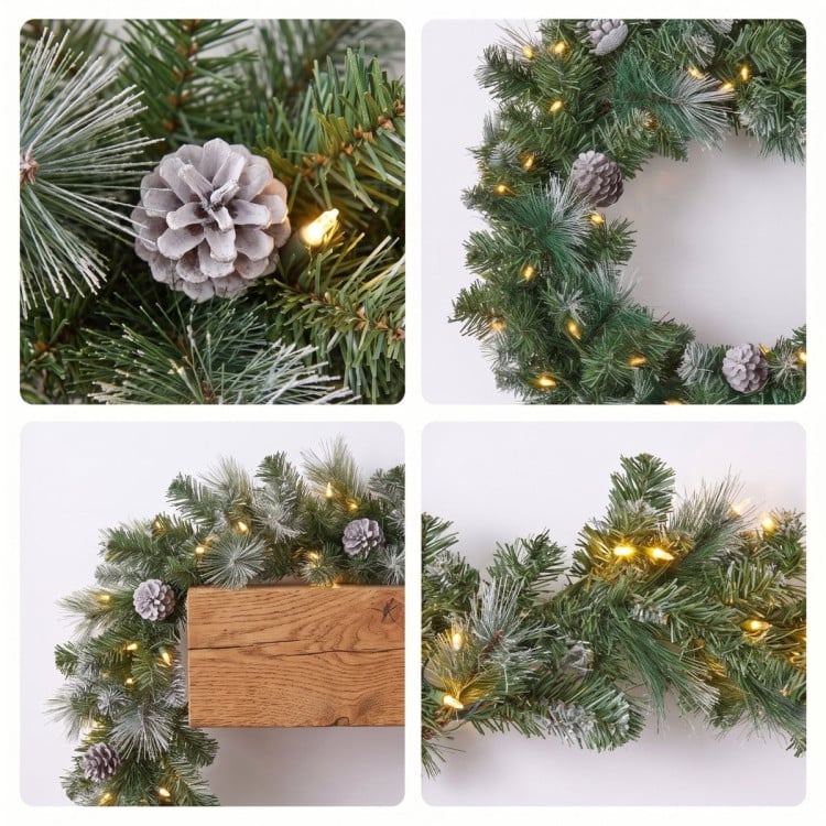 Christabelle Pre-Lit Bayville Pine Christmas Wreath 61cm or Garland 2.7m with 50 LED Lights, Pine Cones & Timer image 7