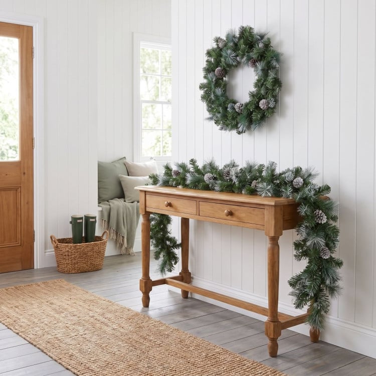 Christabelle Pre-Lit Bayville Pine Christmas Wreath 61cm or Garland 2.7m with 50 LED Lights, Pine Cones & Timer image 9