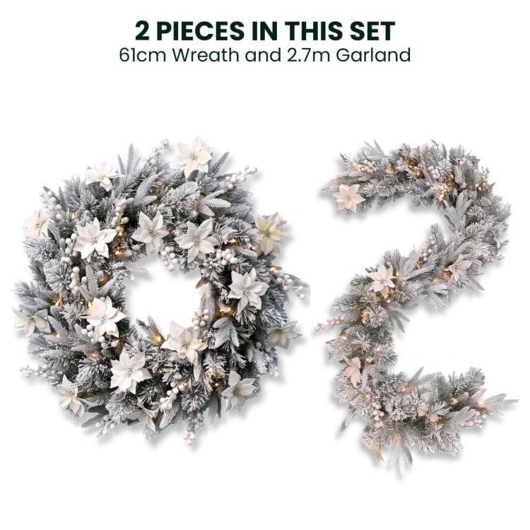 Christabelle Pre-Lit Frosted Colonial Christmas 2pc Set 61cm Wreath and Garland with LED Lights Holiday Decor image 6