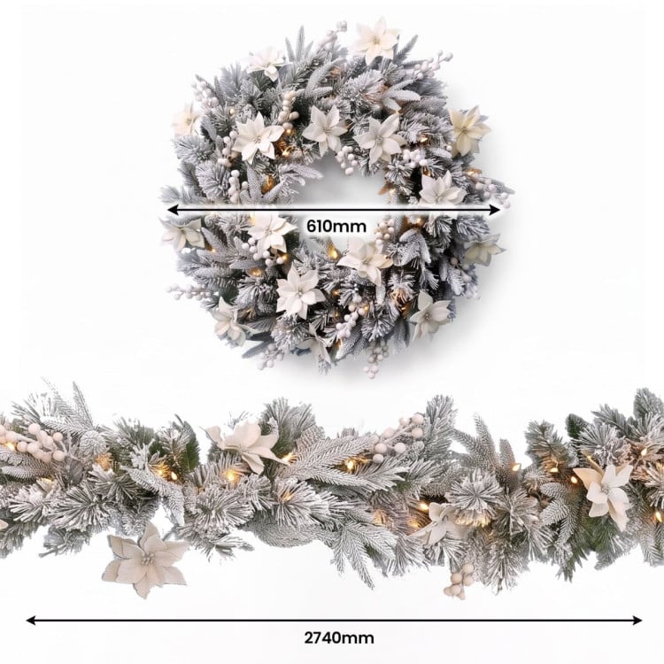 Christabelle Pre-Lit Frosted Colonial Christmas 2pc Set 61cm Wreath and Garland with LED Lights Holiday Decor image 7