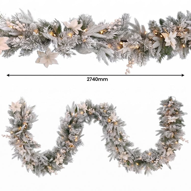 Christabelle Pre-Lit Frosted Colonial Christmas 2pc Set 61cm Wreath and Garland with LED Lights Holiday Decor image 9