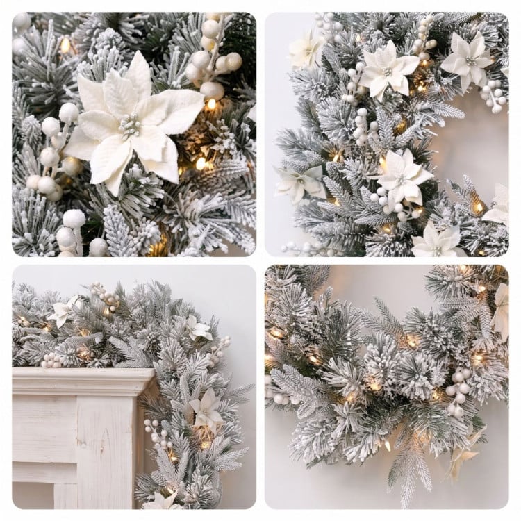 Christabelle Pre-Lit Frosted Colonial Christmas 2pc Set 61cm Wreath and Garland with LED Lights Holiday Decor image 10