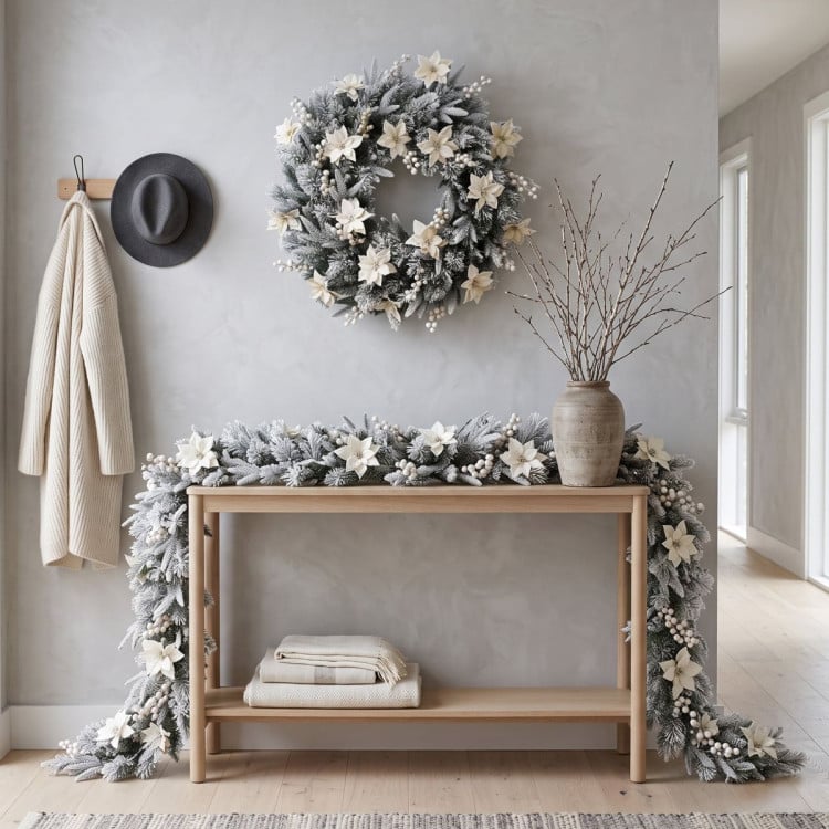 Christabelle Pre-Lit Frosted Colonial Christmas 2pc Set 61cm Wreath and Garland with LED Lights Holiday Decor image 12