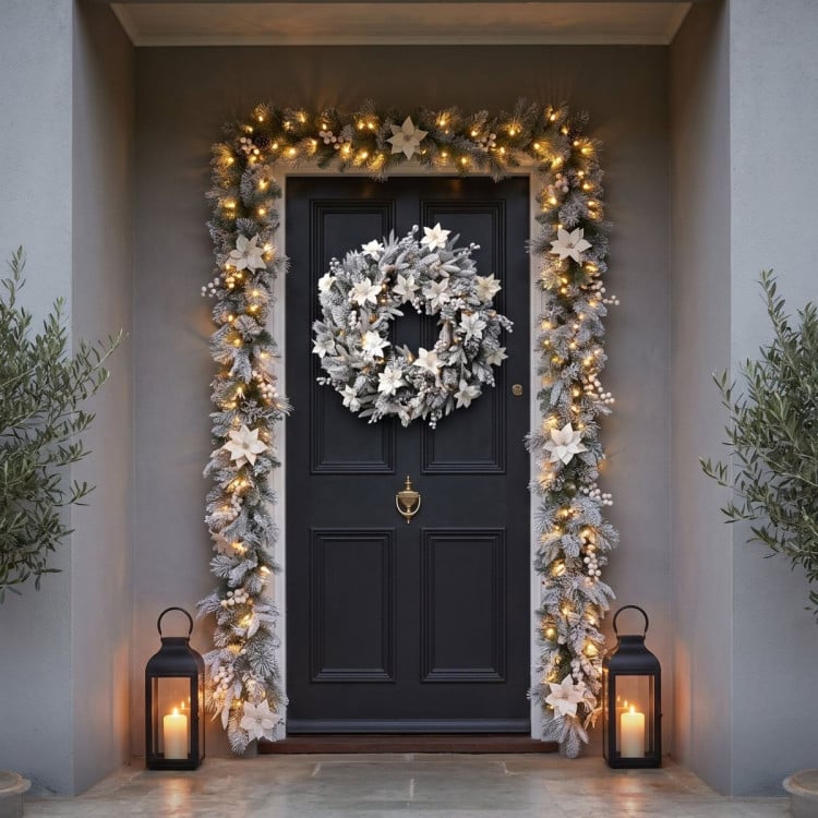 Christabelle Pre-Lit Frosted Colonial Christmas 2pc Set 61cm Wreath and Garland with LED Lights Holiday Decor image 13