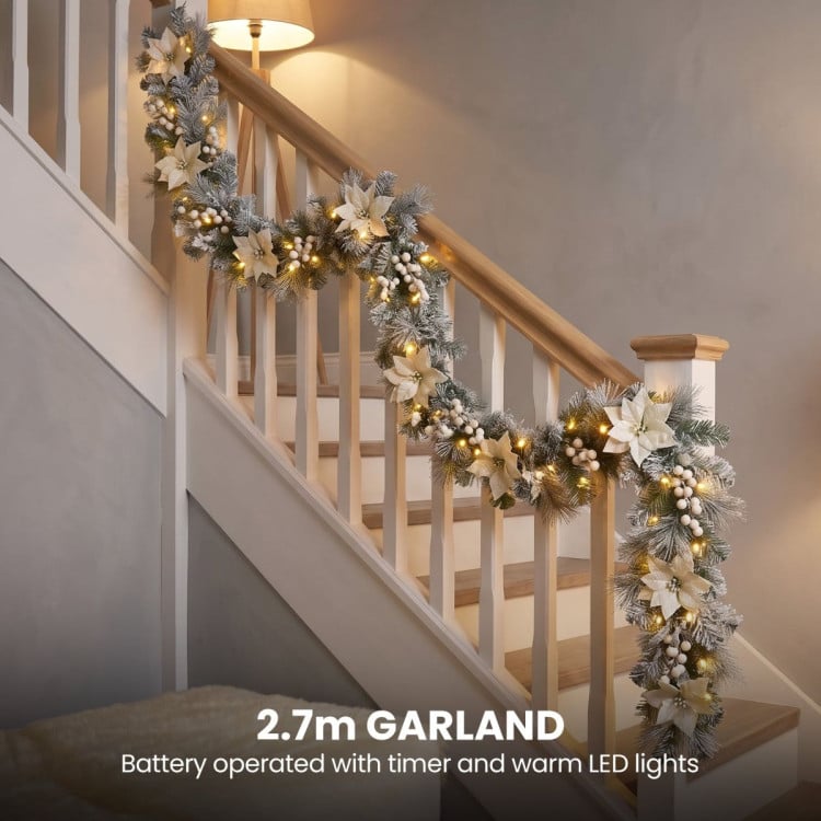 Christabelle Pre-Lit Frosted Colonial Christmas 2pc Set 61cm Wreath and Garland with LED Lights Holiday Decor image 17