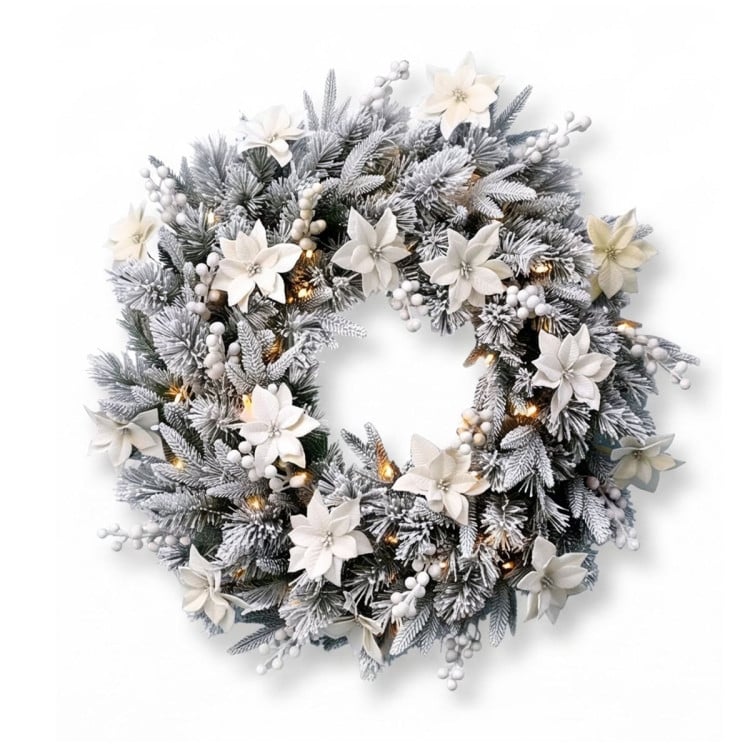 Christabelle Frosted Colonial Christmas 3pc Set 61cm Tree 61cm Wreath 2.7m Garland with LED Lights Holiday Pre-lit Decor image 15