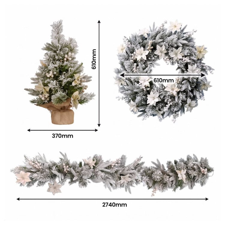 Christabelle Frosted Colonial Christmas 3pc Set 61cm Tree 61cm Wreath 2.7m Garland with LED Lights Holiday Pre-lit Decor image 4