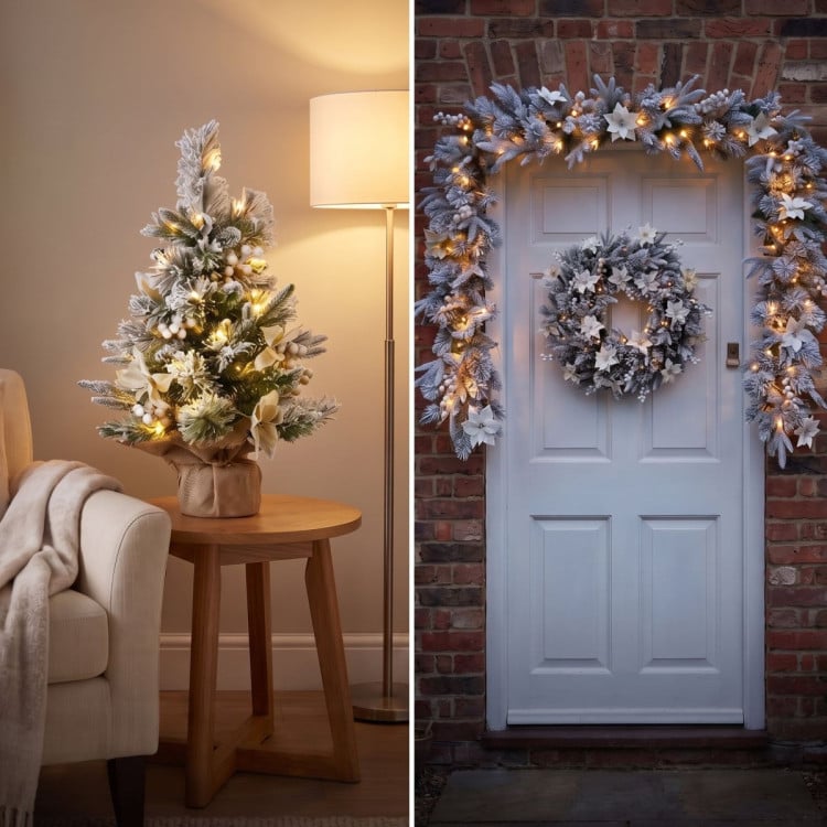 Christabelle Frosted Colonial Christmas 3pc Set 61cm Tree 61cm Wreath 2.7m Garland with LED Lights Holiday Pre-lit Decor image 7