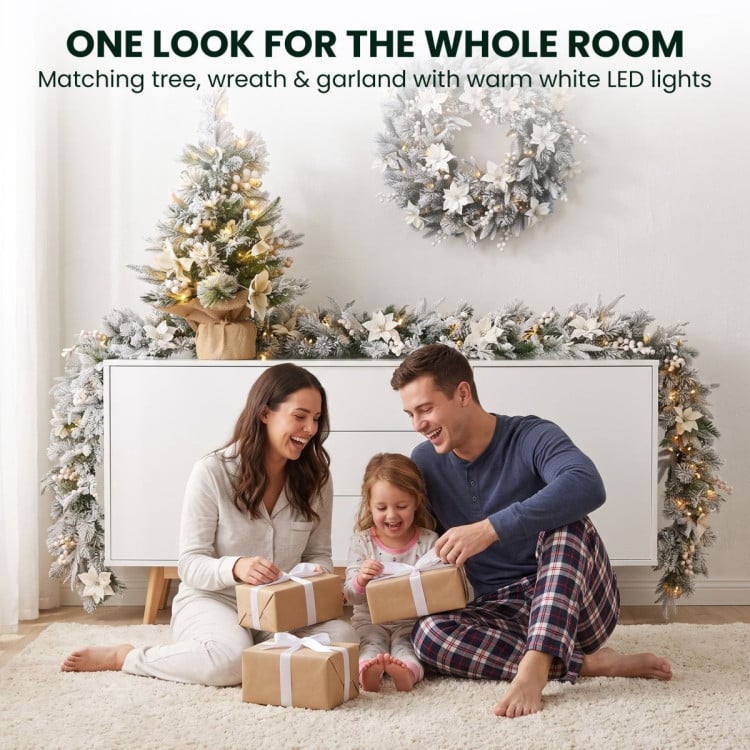 Christabelle Frosted Colonial Christmas 3pc Set 61cm Tree 61cm Wreath 2.7m Garland with LED Lights Holiday Pre-lit Decor image 9