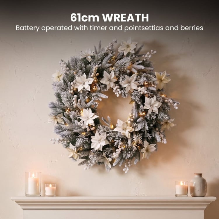 Christabelle Frosted Colonial Christmas 3pc Set 61cm Tree 61cm Wreath 2.7m Garland with LED Lights Holiday Pre-lit Decor image 12