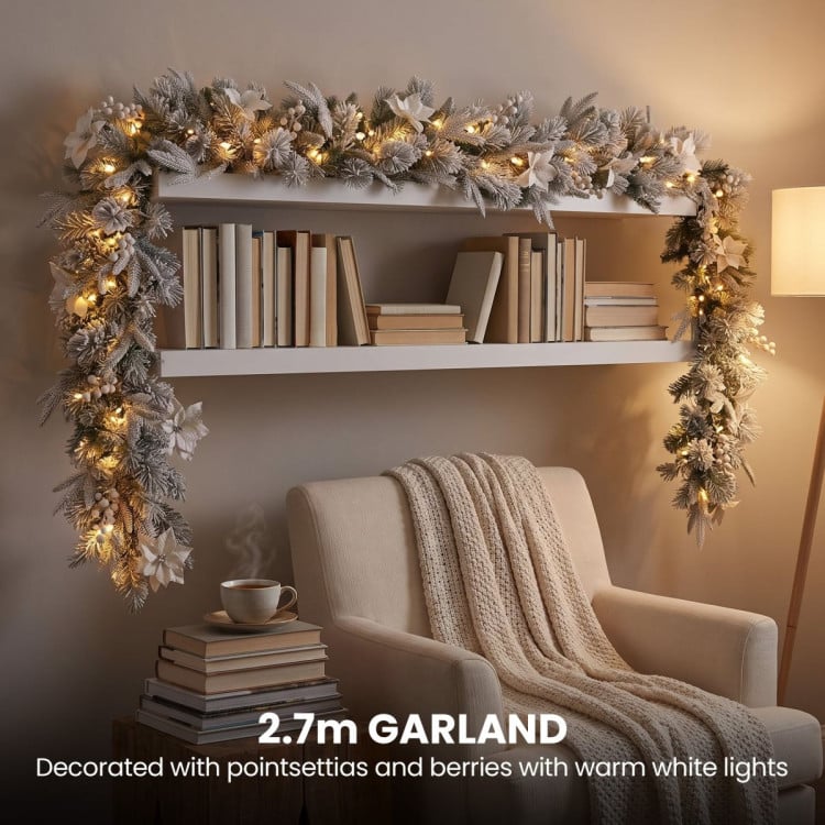 Christabelle Frosted Colonial Christmas 3pc Set 61cm Tree 61cm Wreath 2.7m Garland with LED Lights Holiday Pre-lit Decor image 13