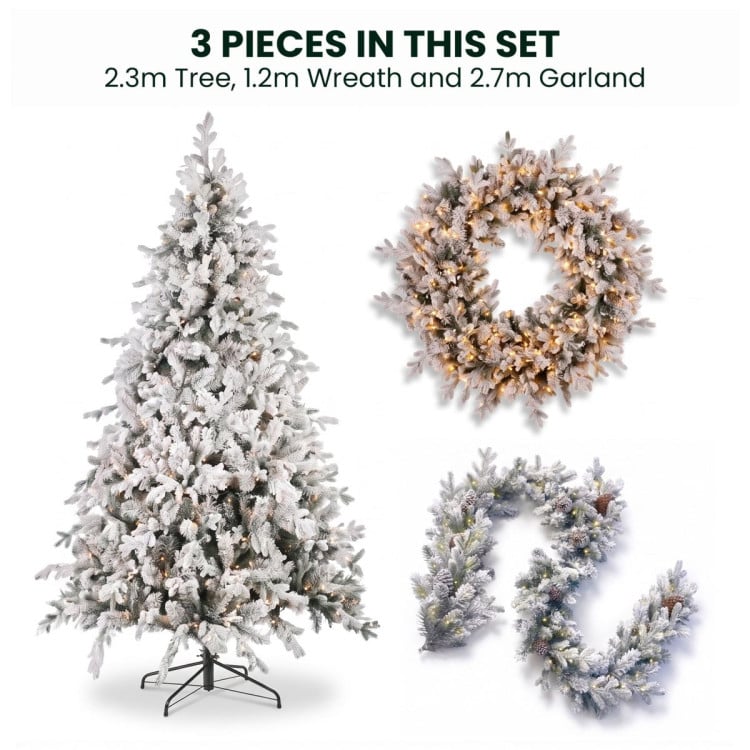 Christabelle Snowy Dorchester Pre-Lit Christmas Tree 2.3m Wreath 1.2m Garland 2.7m Flocked LED Xmas Decor image 4