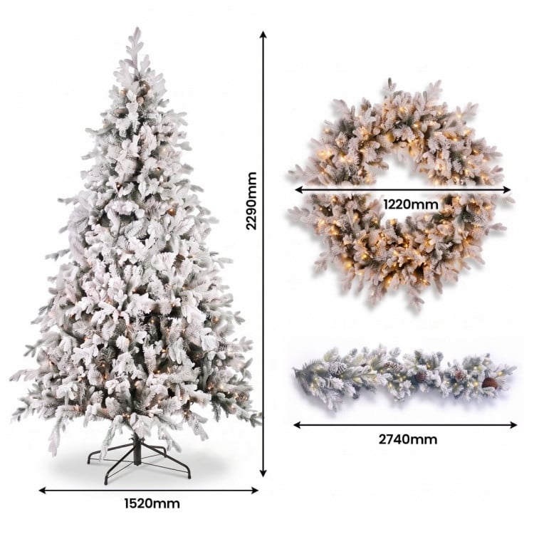 Christabelle Snowy Dorchester Pre-Lit Christmas Tree 2.3m Wreath 1.2m Garland 2.7m Flocked LED Xmas Decor image 8