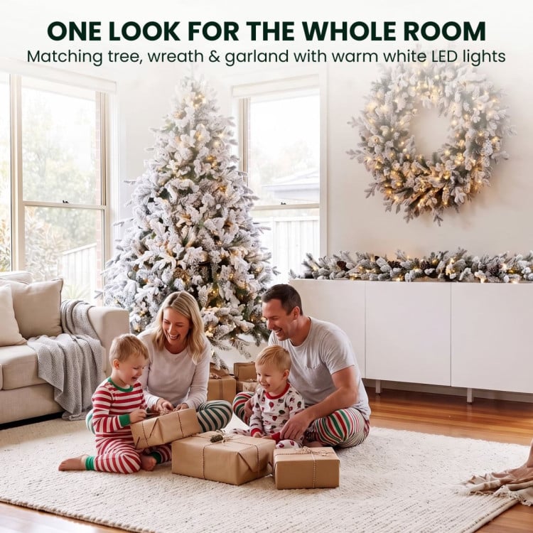 Christabelle Snowy Dorchester Pre-Lit Christmas Tree 2.3m Wreath 1.2m Garland 2.7m Flocked LED Xmas Decor image 13