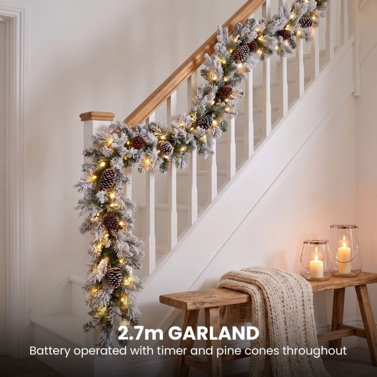 Christabelle Snowy Dorchester Pre-Lit Christmas Tree 2.3m Wreath 1.2m Garland 2.7m Flocked LED Xmas Decor image 17
