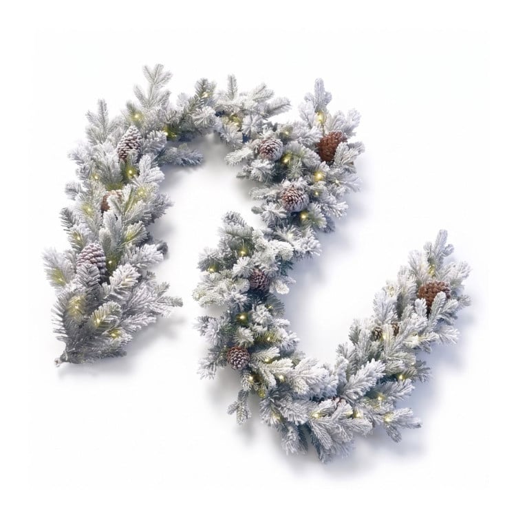 Christabelle Snowy Dorchester Pencil 7.5ft Pre-lit Tree 61cm Wreath 2.7m Garland with LED Lights Holiday Home Decoration image 6