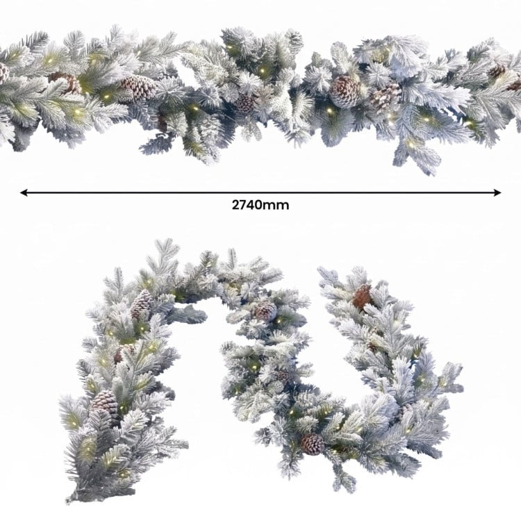 Christabelle Snowy Dorchester Pencil 7.5ft Pre-lit Tree 61cm Wreath 2.7m Garland with LED Lights Holiday Home Decoration image 18