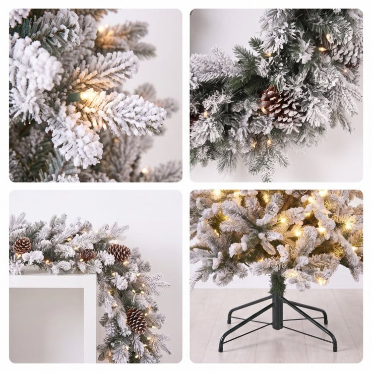 Christabelle Snowy Dorchester Pencil 7.5ft Pre-lit Tree 61cm Wreath 2.7m Garland with LED Lights Holiday Home Decoration image 8