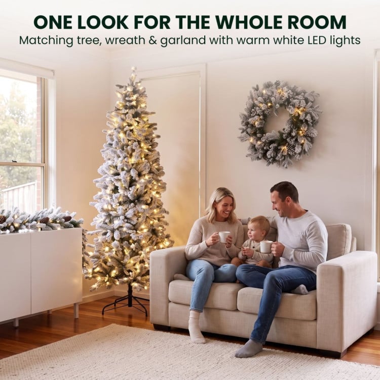 Christabelle Snowy Dorchester Pencil 7.5ft Pre-lit Tree 61cm Wreath 2.7m Garland with LED Lights Holiday Home Decoration image 10