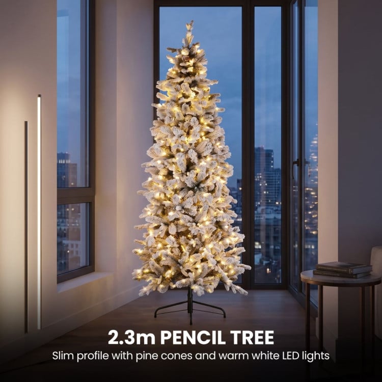 Christabelle Snowy Dorchester Pencil 7.5ft Pre-lit Tree 61cm Wreath 2.7m Garland with LED Lights Holiday Home Decoration image 12