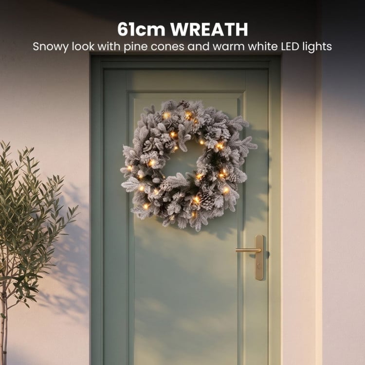 Christabelle Snowy Dorchester Pencil 7.5ft Pre-lit Tree 61cm Wreath 2.7m Garland with LED Lights Holiday Home Decoration image 13