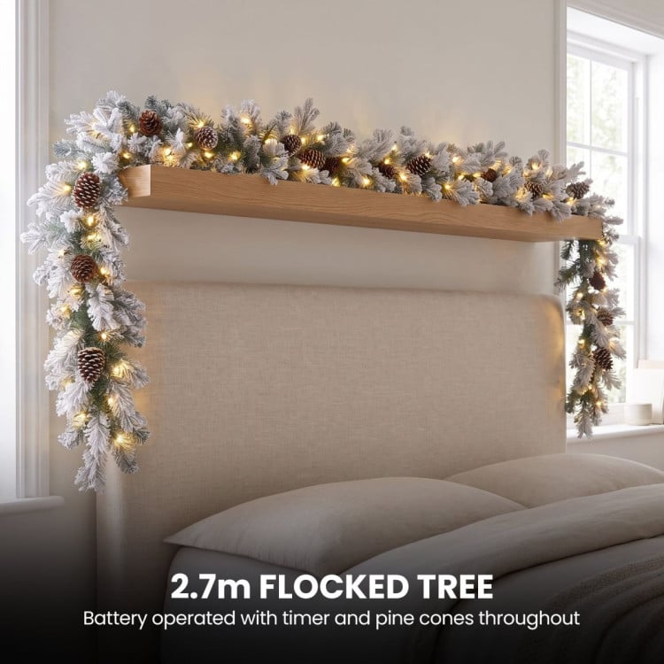 Christabelle Snowy Dorchester Pencil 7.5ft Pre-lit Tree 61cm Wreath 2.7m Garland with LED Lights Holiday Home Decoration image 14