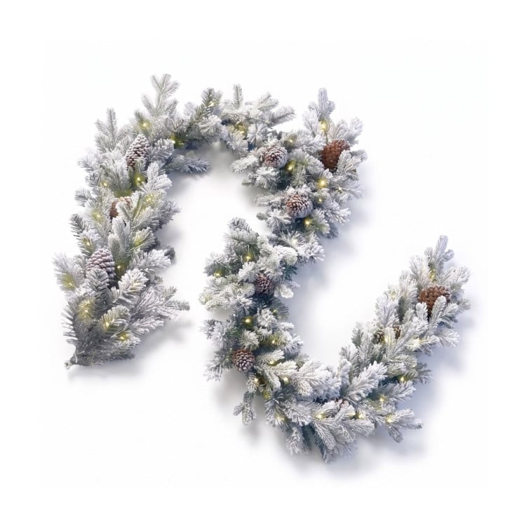 Christabelle Snowy Dorchester Pre-Lit Christmas Tree 9ft 2.7m, Flocked LED Wreath 1.2m or Garland with Pine Cones image 8
