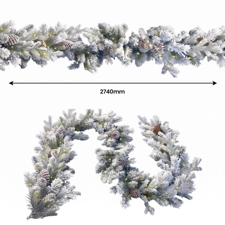 Christabelle Snowy Dorchester Pre-Lit Christmas Tree 9ft 2.7m, Flocked LED Wreath 1.2m or Garland with Pine Cones image 11