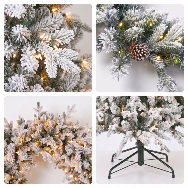 Christabelle Snowy Dorchester Pre-Lit Christmas Tree 9ft 2.7m, Flocked LED Wreath 1.2m or Garland with Pine Cones image 12