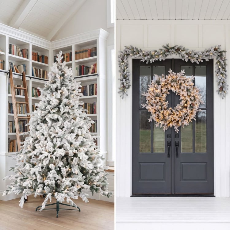 Christabelle Snowy Dorchester Pre-Lit Christmas Tree 9ft 2.7m, Flocked LED Wreath 1.2m or Garland with Pine Cones image 13