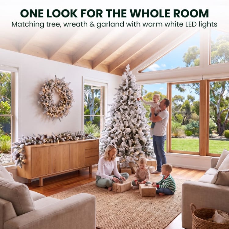 Christabelle Snowy Dorchester Pre-Lit Christmas Tree 9ft 2.7m, Flocked LED Wreath 1.2m or Garland with Pine Cones image 15