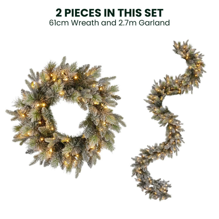 Christabelle Snowy Stamford Christmas 2pc Set 61cm Christmas Wreath and Garland with LED Lights Holiday Decor image 13