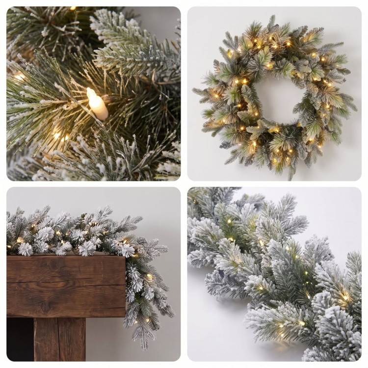 Christabelle Snowy Stamford Christmas 2pc Set 61cm Christmas Wreath and Garland with LED Lights Holiday Decor image 7